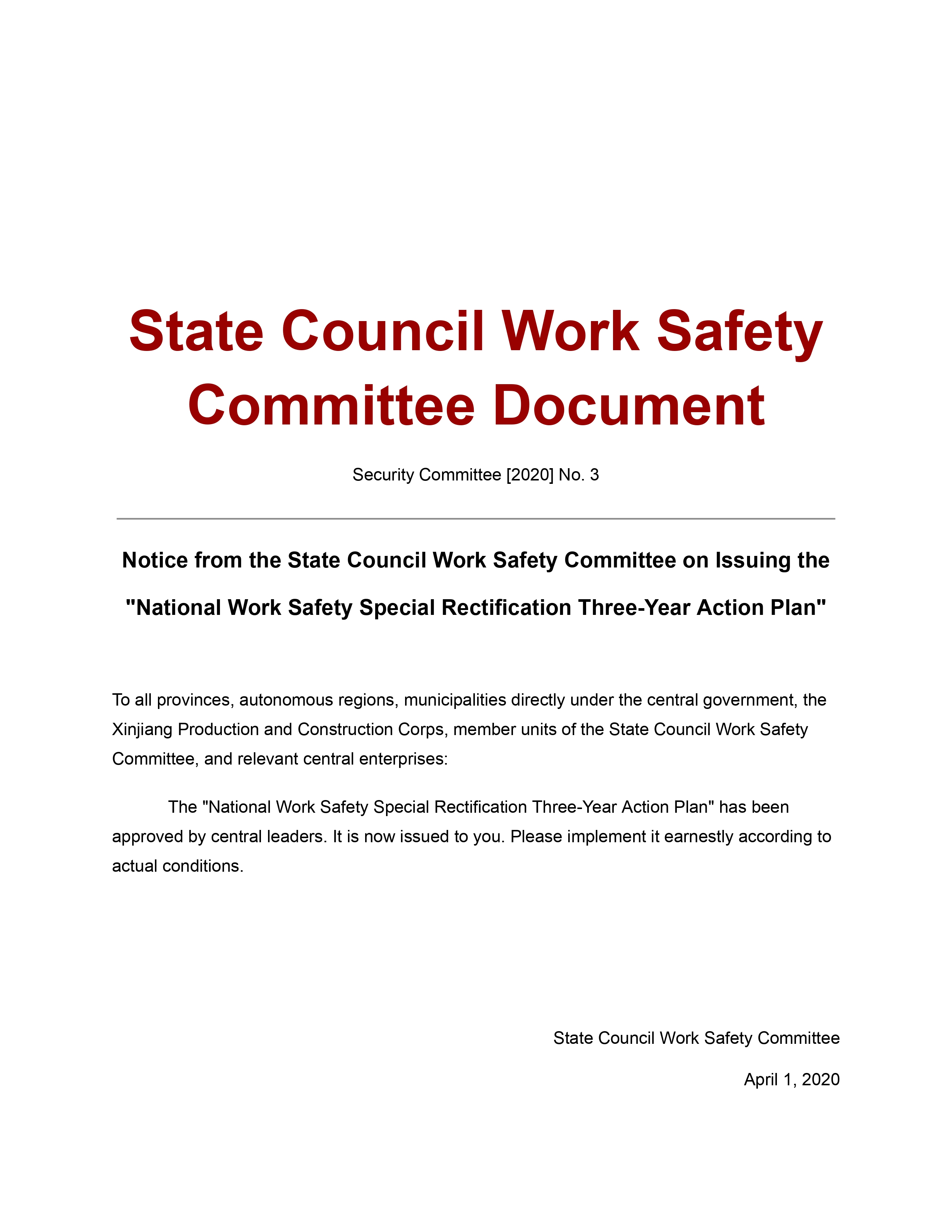 State Council Work Safety Committee
